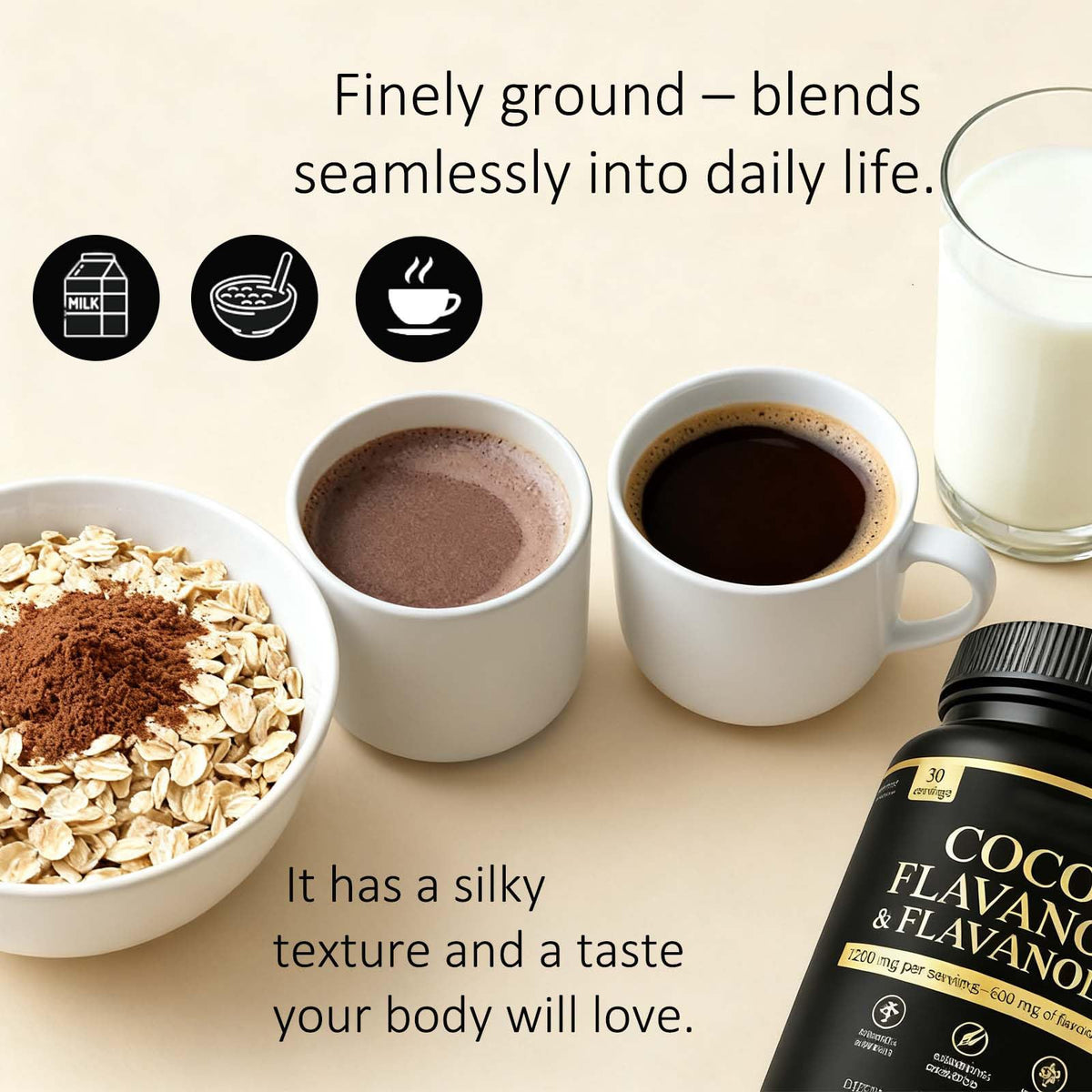 Poudre de cacao ZYGCDZ mélangée dans un smoothie