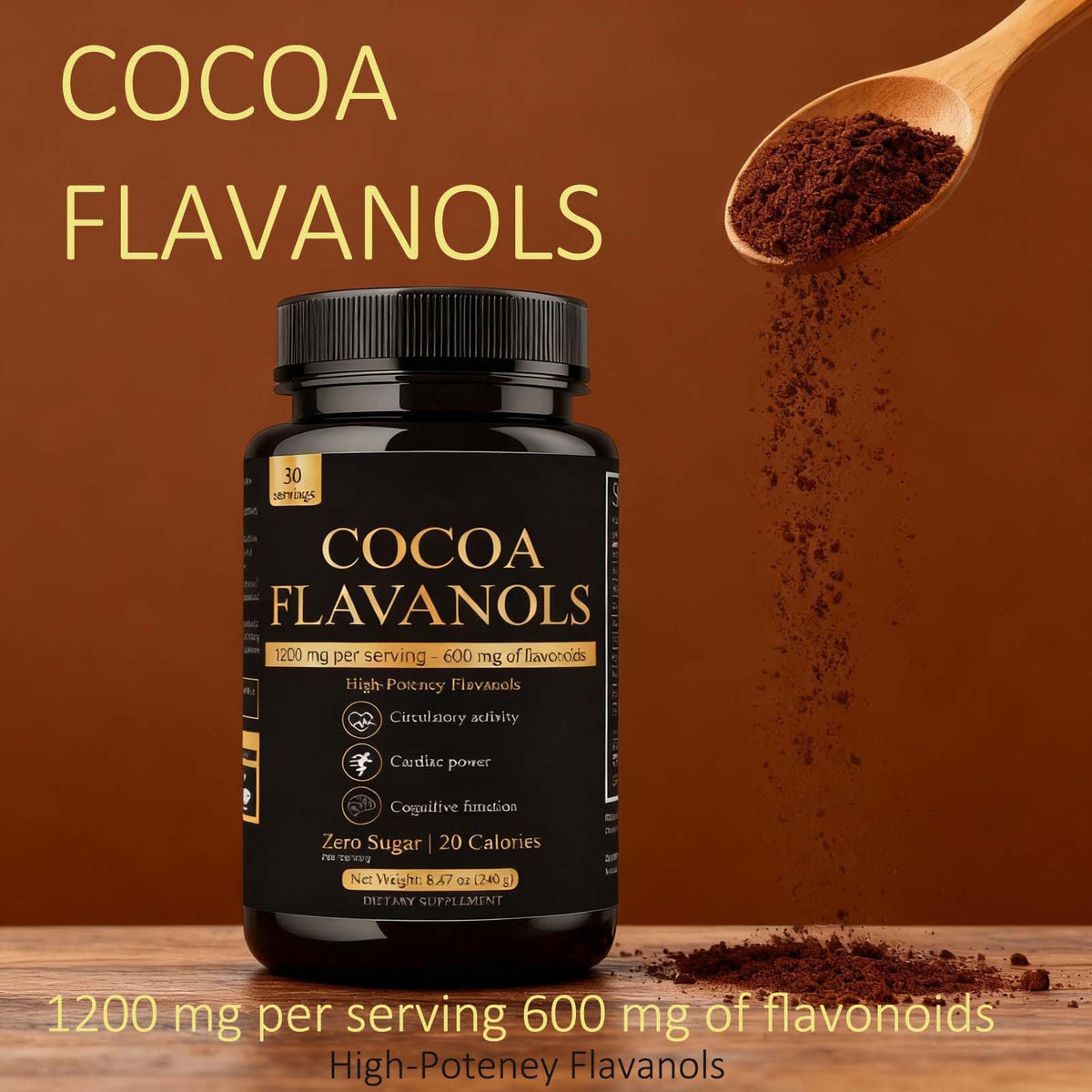 Poudre de cacao ZYGCDZ ouverte avec une cuillère à côté