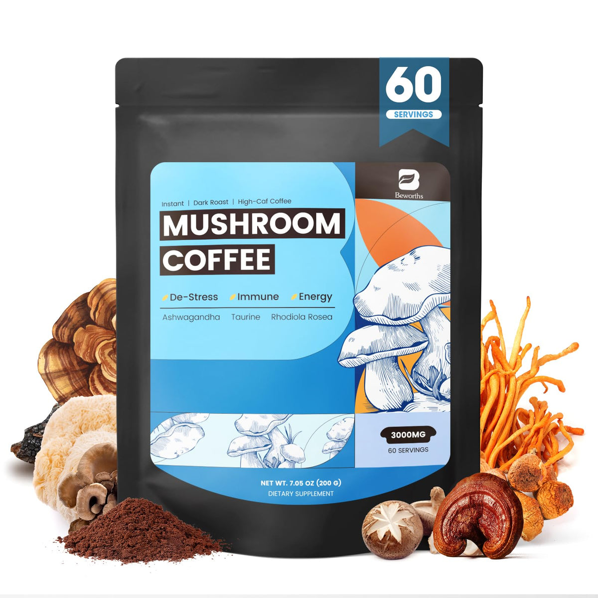 Poudre de café aux champignons B BEWORTHS 222g vue avant