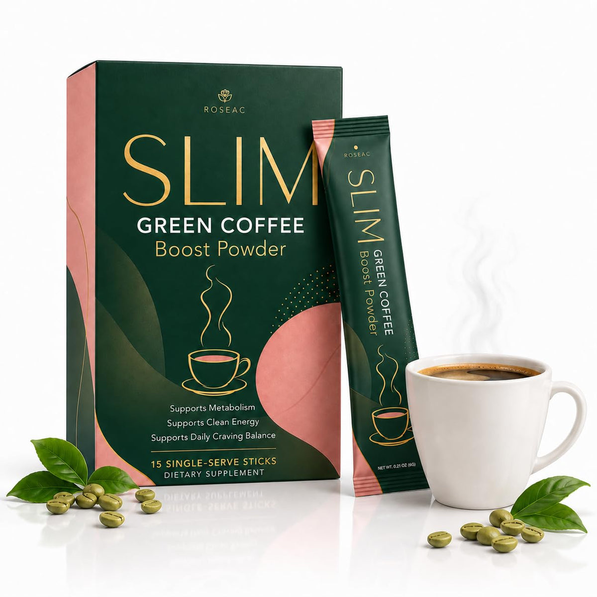Poudre de Café Vert ROSEAC sachets individuels - vue de face