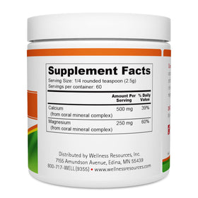 Poudre de calcium corail Wellness Resources 500mg près d'une cuillère doseuse