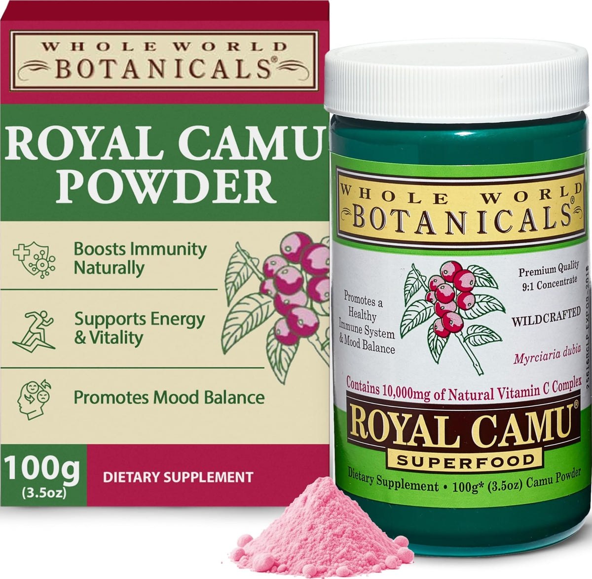 Poudre de Camu Camu Whole World Botanicals dans son emballage de 100g