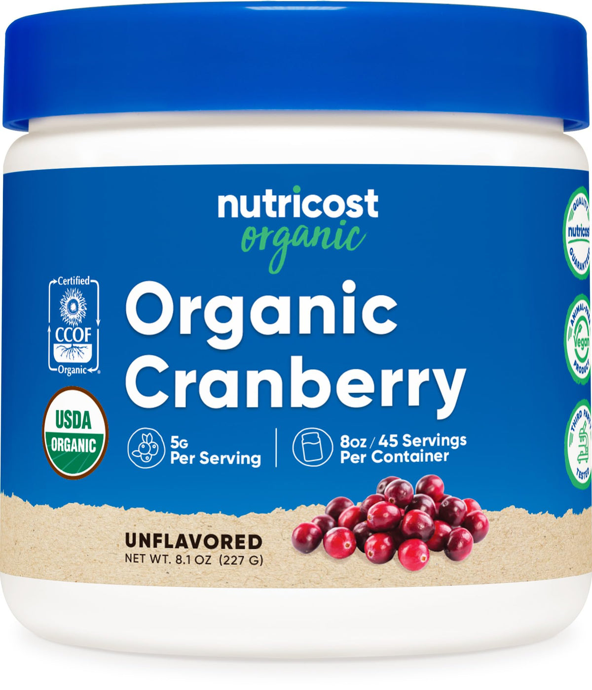 Poudre de Canneberge Bio Nutricost 227g vue avant