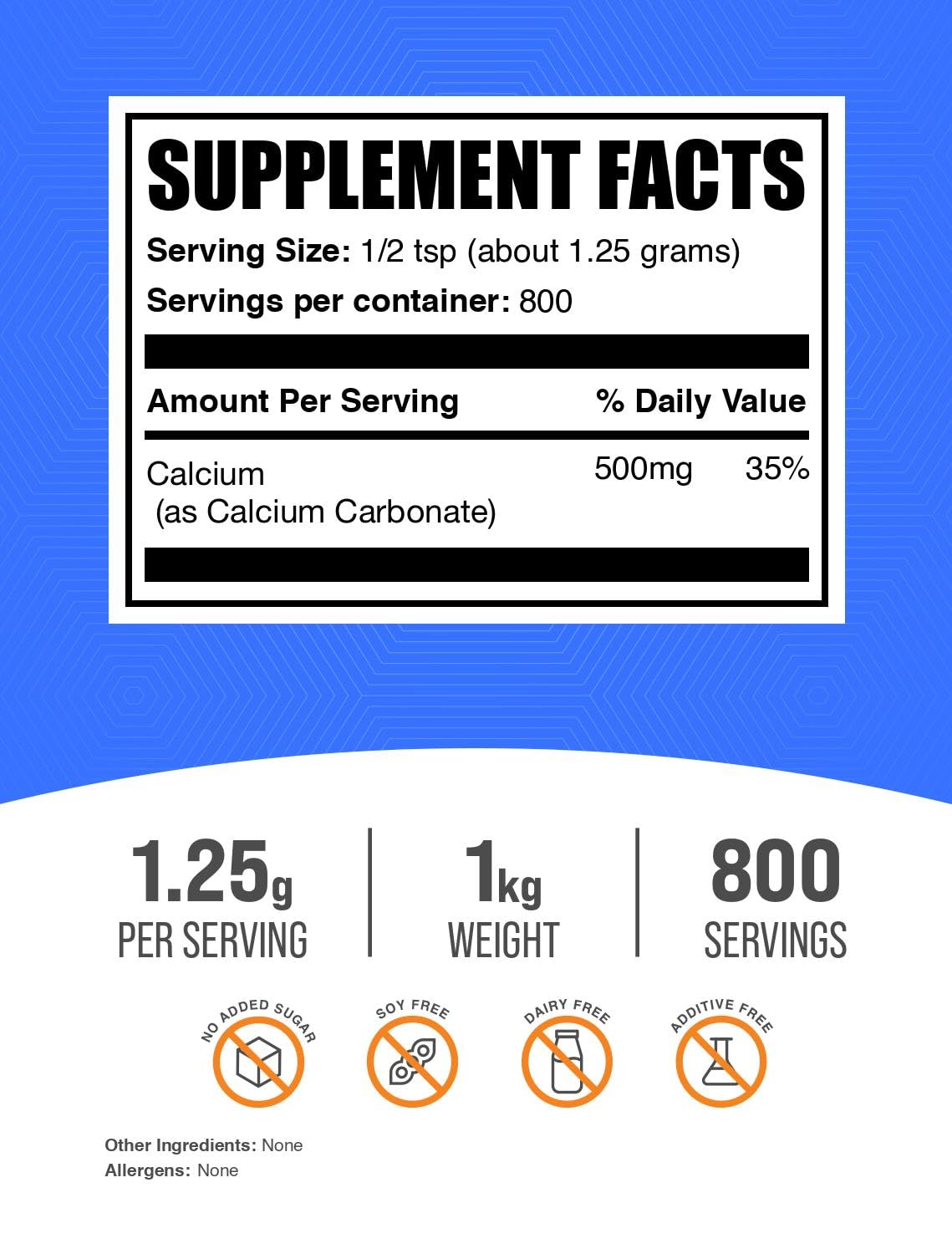 Poudre de carbonate de calcium BulkSupplements dans un bol avec cuillère