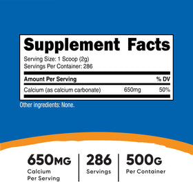 Poudre de carbonate de calcium Nutricost 500g avec cuillère incluse