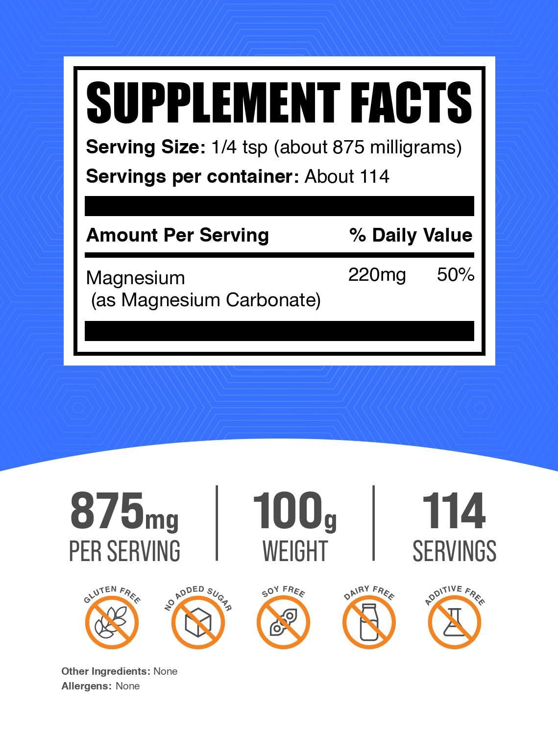 Poudre de carbonate de magnésium BulkSupplements en portion