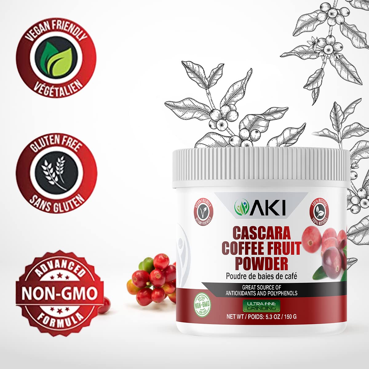 Poudre de Cascara de Café AKI ORGANIC mélangée dans un jus
