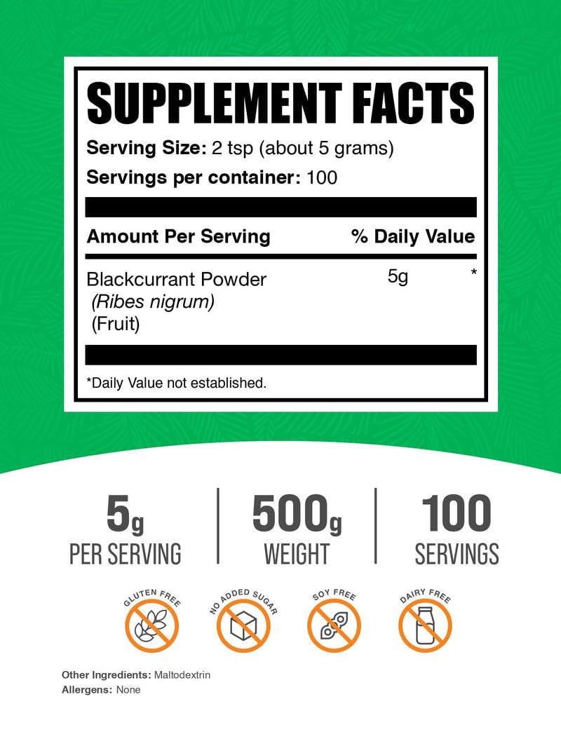 Poudre de cassis BulkSupplements 500g dans un bol