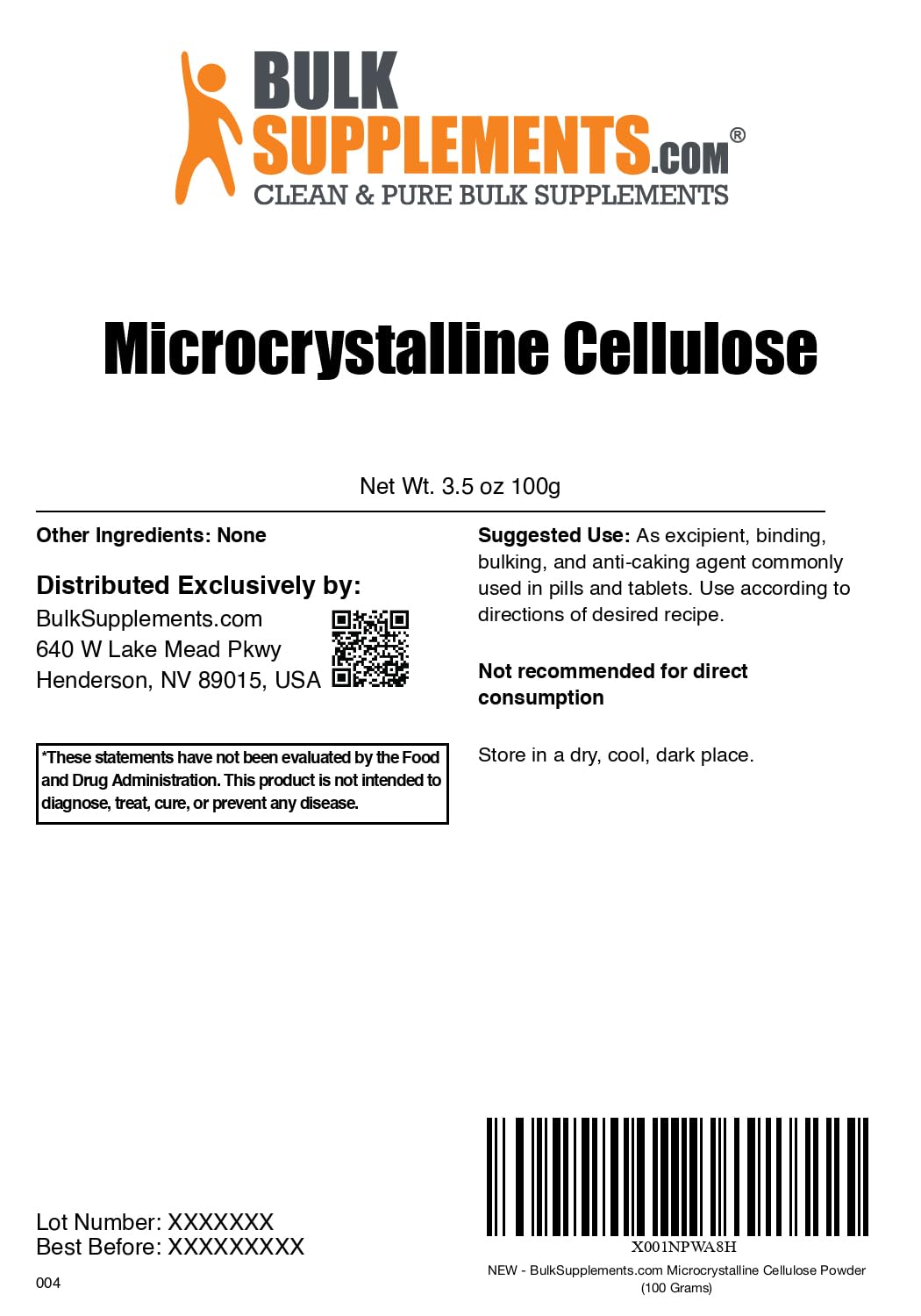 Poudre de Cellulose Microcristalline BulkSupplements 100g usage en cuisine