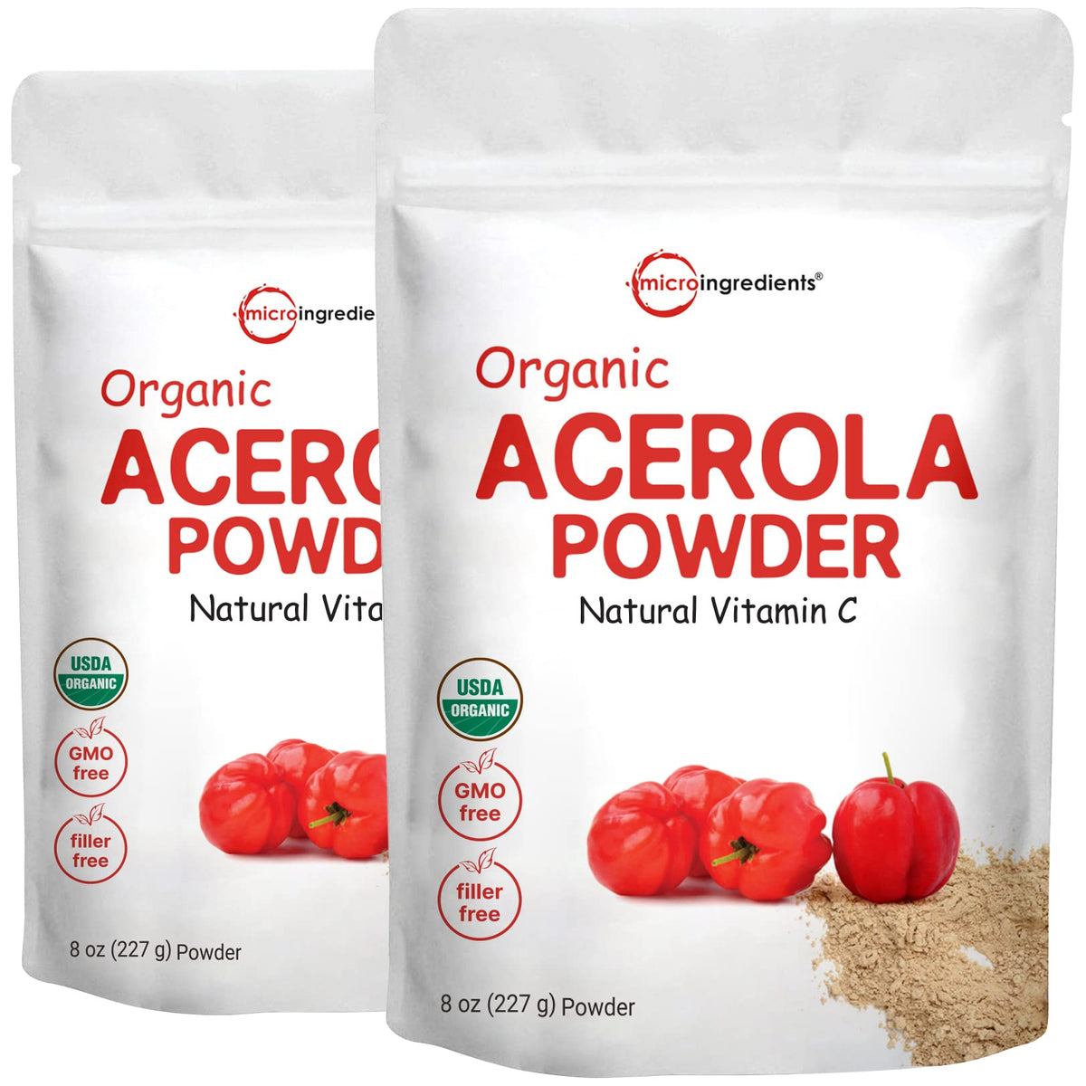 Poudre de cerise acerola bio Micro Ingredients 490g vue de face