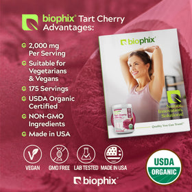 Poudre de cerise acide bio 20:1 de biophix, en contexte sur une table