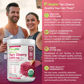 Poudre de cerise acide bio 20:1 de biophix, étiquette avec informations nutritionnelles