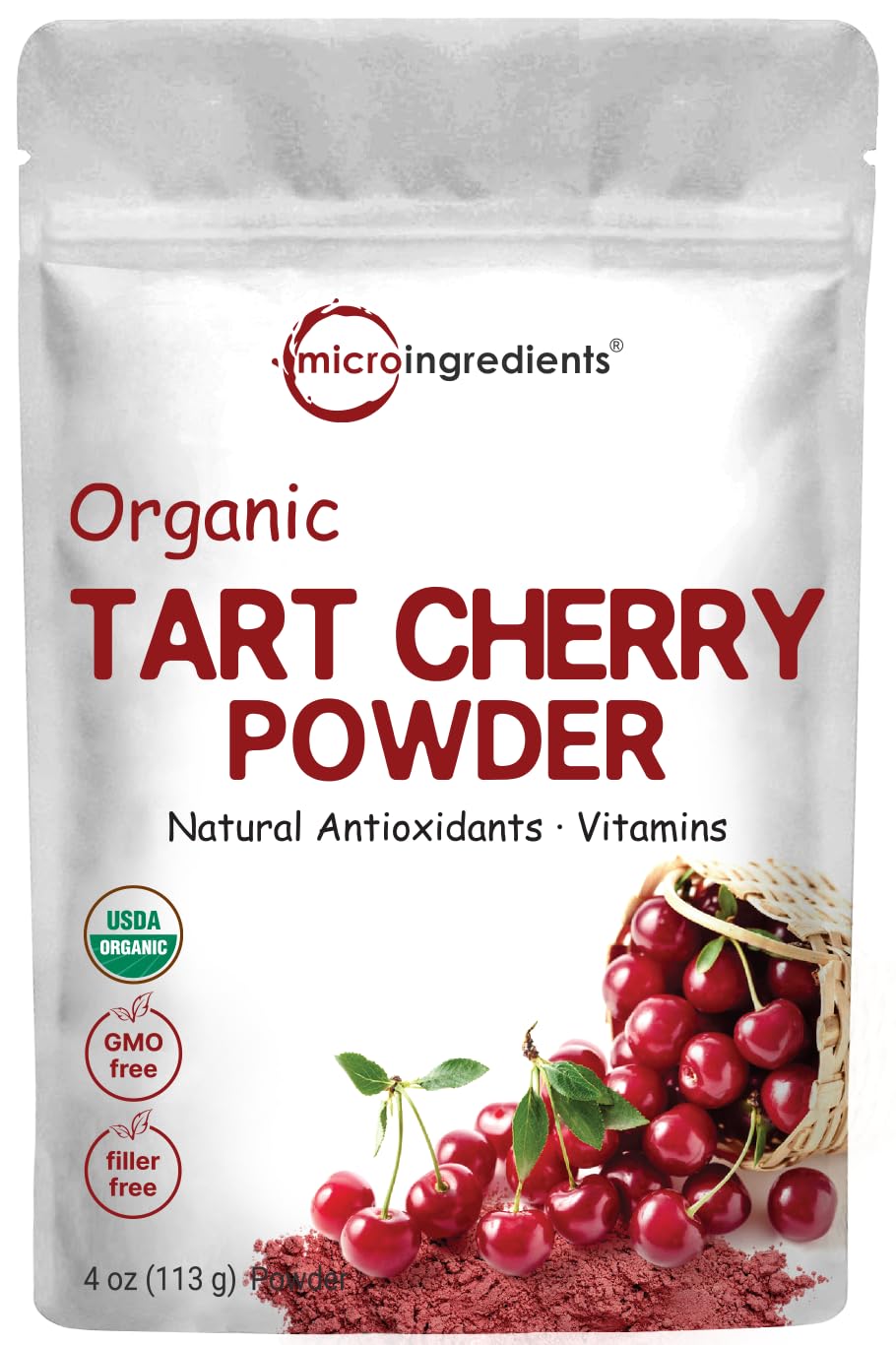 Poudre de cerise acide bio Micro Ingredients sachet ouvert