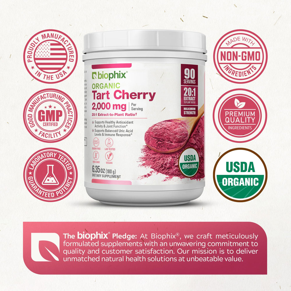 Poudre de cerise acide biologique biophix avec cuillère