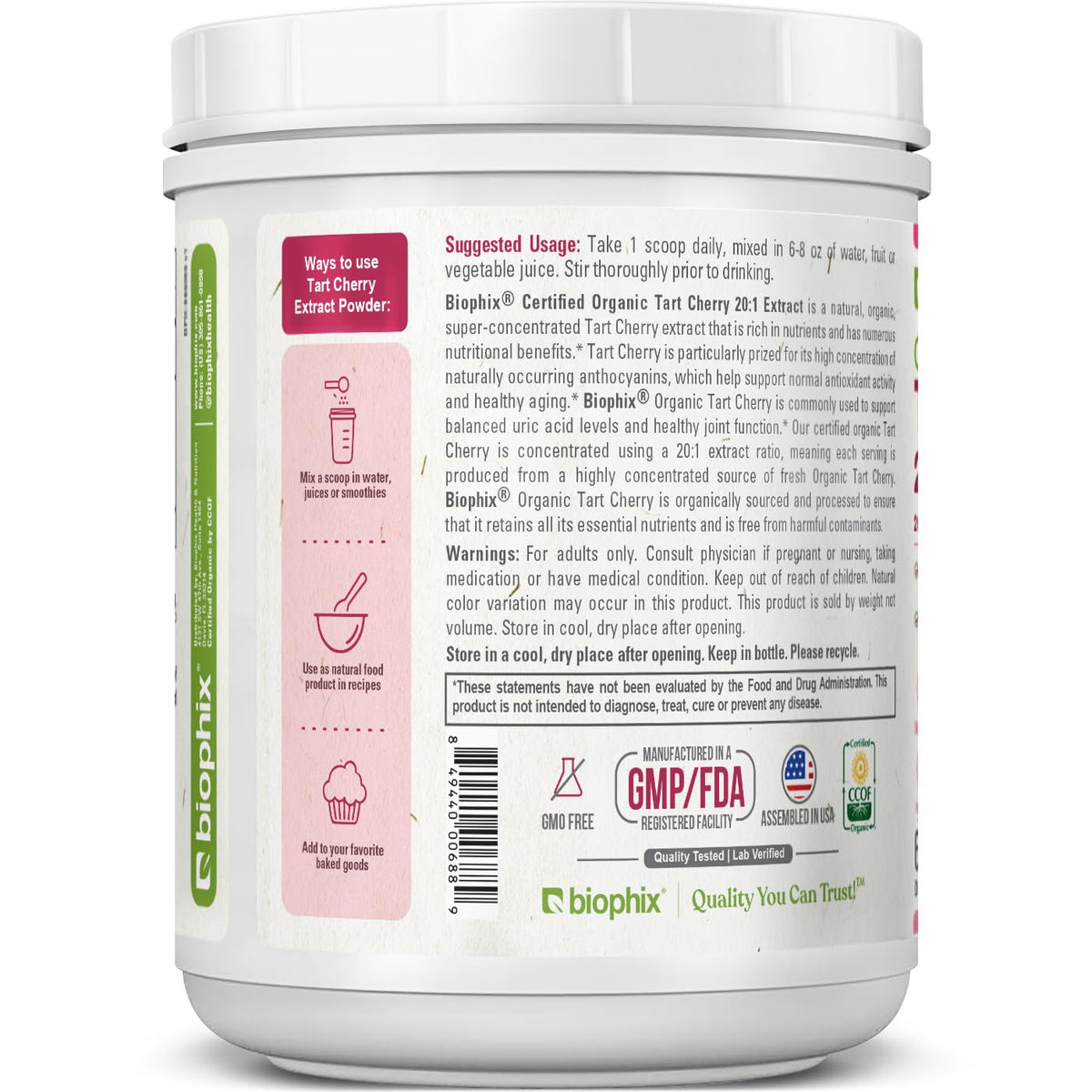 Poudre de cerise acide biologique biophix avec des fruits