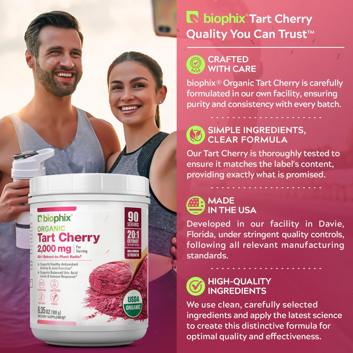 Poudre de cerise acide biologique biophix dans un smoothie