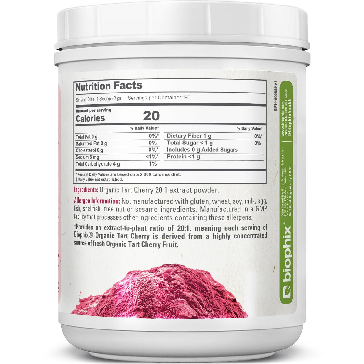 Poudre de cerise acide biologique biophix sur une table