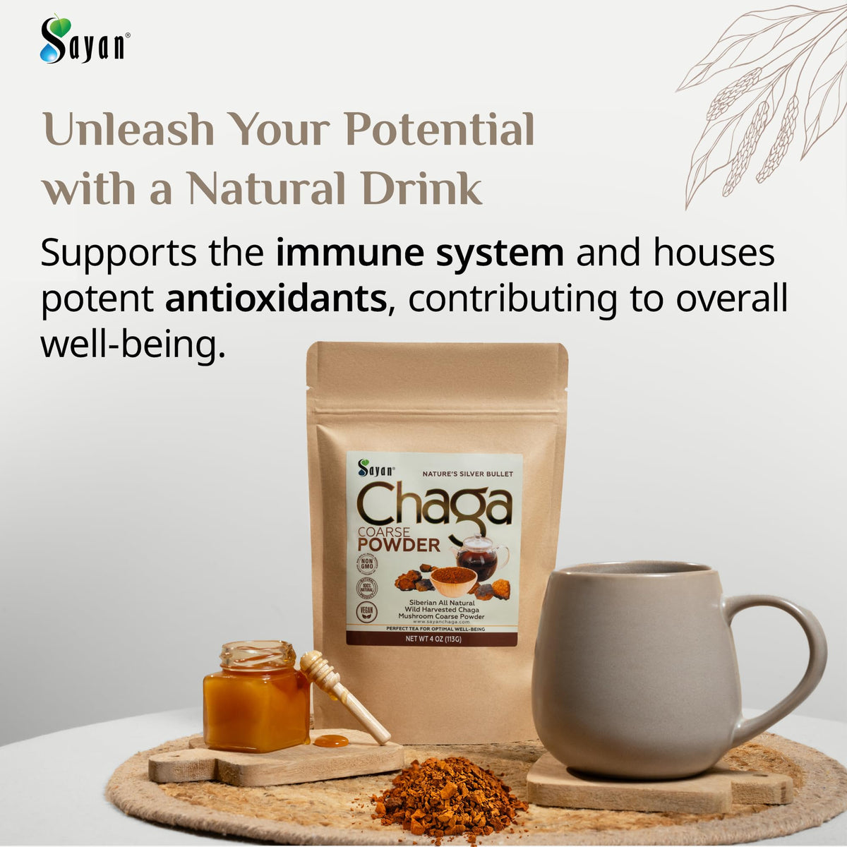 Poudre de Chaga Sayan 113g vue de côté