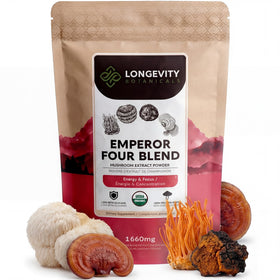 Poudre de Champignon Bio Longevity Botanicals vue avant avec emballage