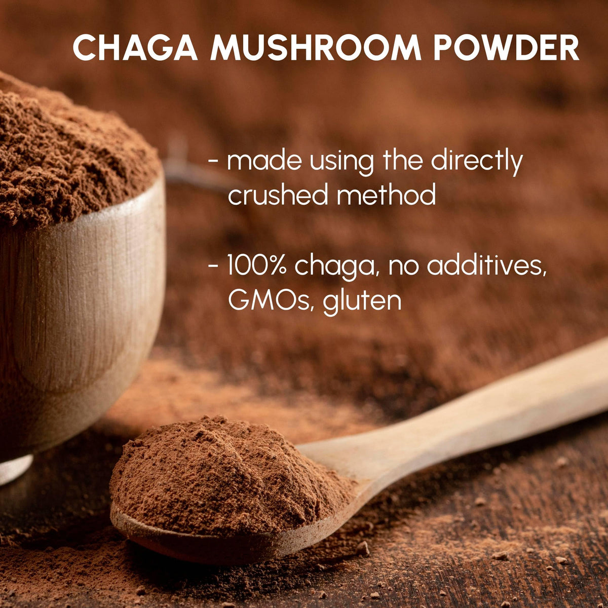Poudre de Champignon Chaga 240g versée dans une cuillère