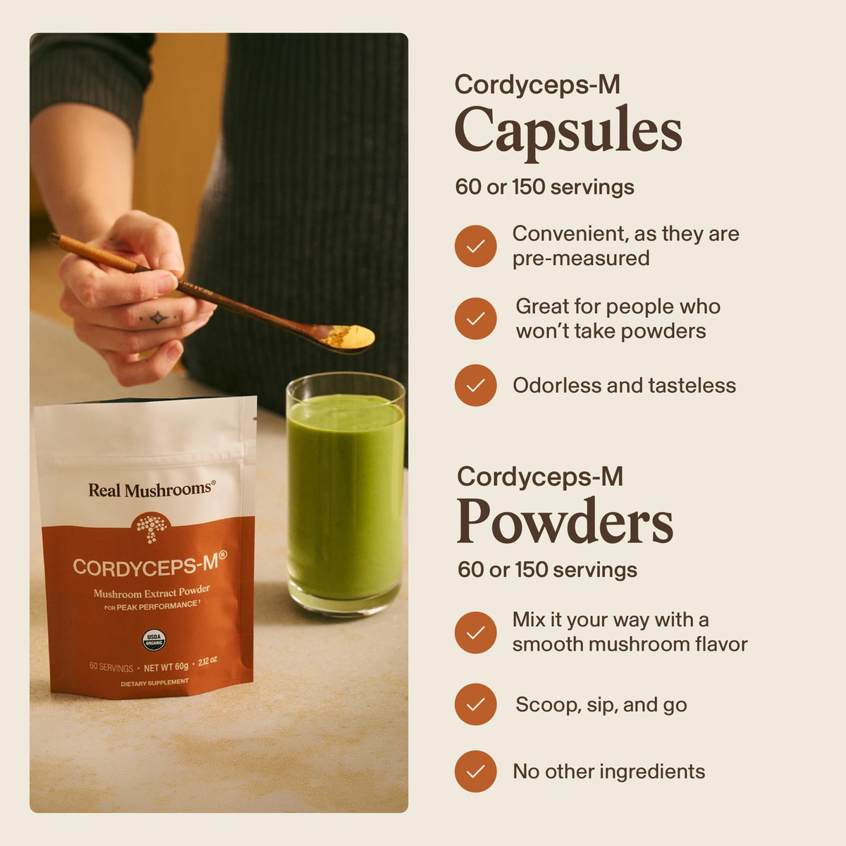 Poudre de champignon Cordyceps Bio mélangée dans un smoothie
