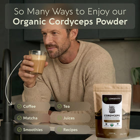 Poudre de champignon Cordyceps Longevity Botanicals dans un smoothie