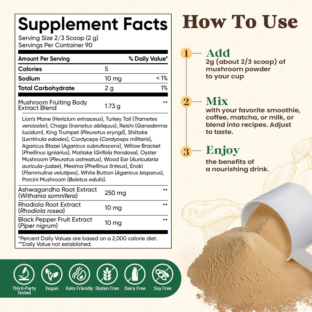 Poudre de champignon Fidus 16 en 1 avec des champignons frais