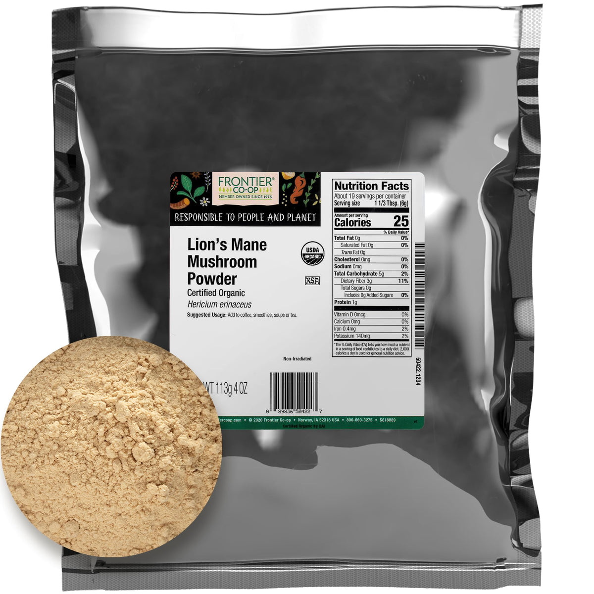 Poudre de Champignon Lion's Mane Bio dans un bol avec cuillère en bois