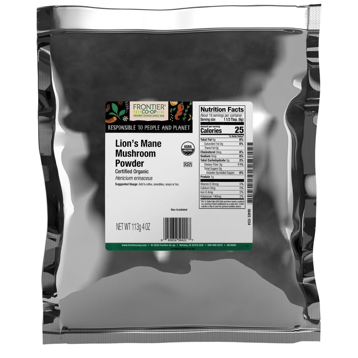 Poudre de Champignon Lion's Mane Bio de Frontier Co-op, sachet de 122g