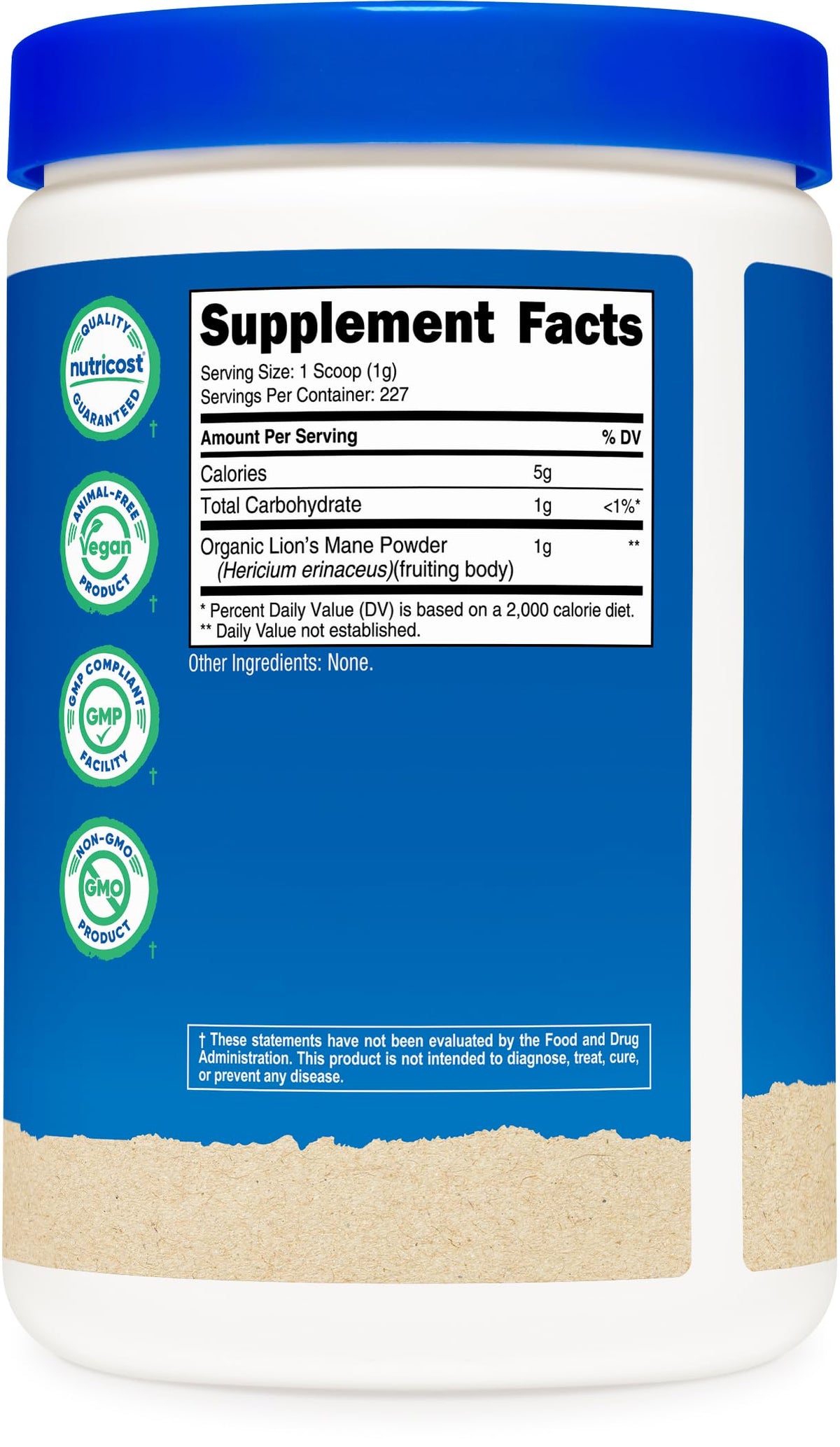Poudre de champignon Lion's Mane Bio Nutricost, vue arrière