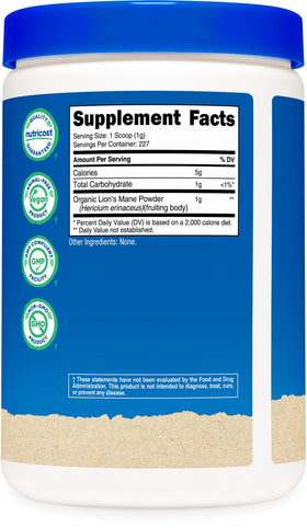 Poudre de champignon Lion's Mane Bio Nutricost, vue arrière