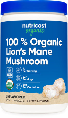 Poudre de champignon Lion's Mane Bio Nutricost, vue avant