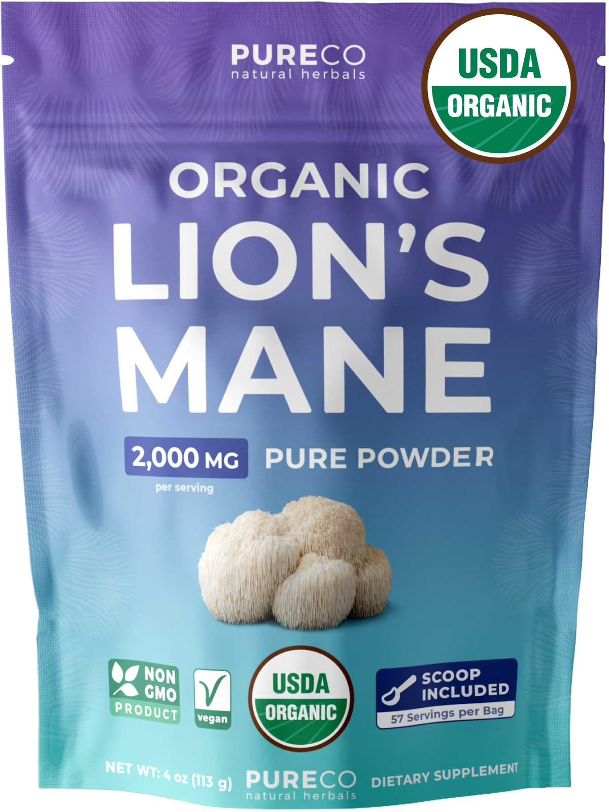 Poudre de champignon Lion's Mane PURE CO 100g vue avant