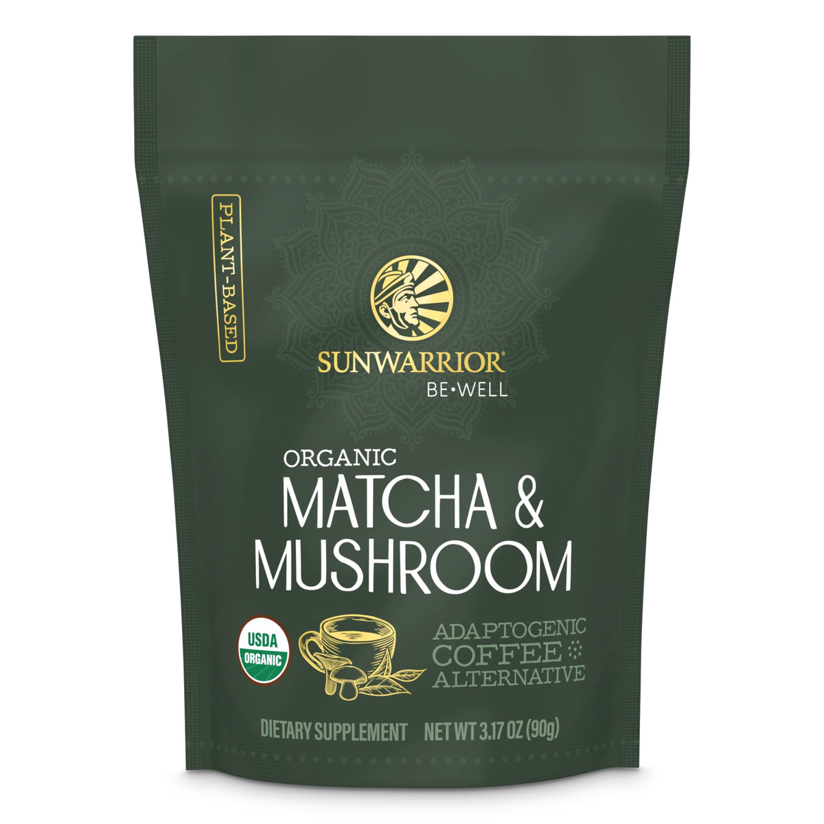 Poudre de champignon matcha bio Sunwarrior 90g sachet avant