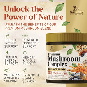 Poudre de champignon Nature's Nutrition dans un verre d'eau