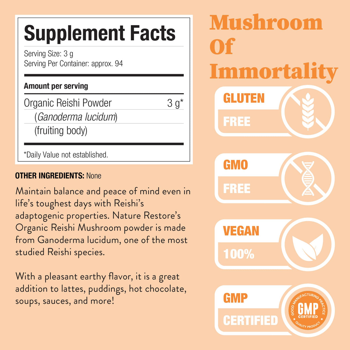 Poudre de Champignon Reishi Bio Nature Restore à l'intérieur d'un bol