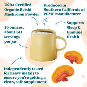 Poudre de Champignon Reishi Bio Nature Restore versée dans un café