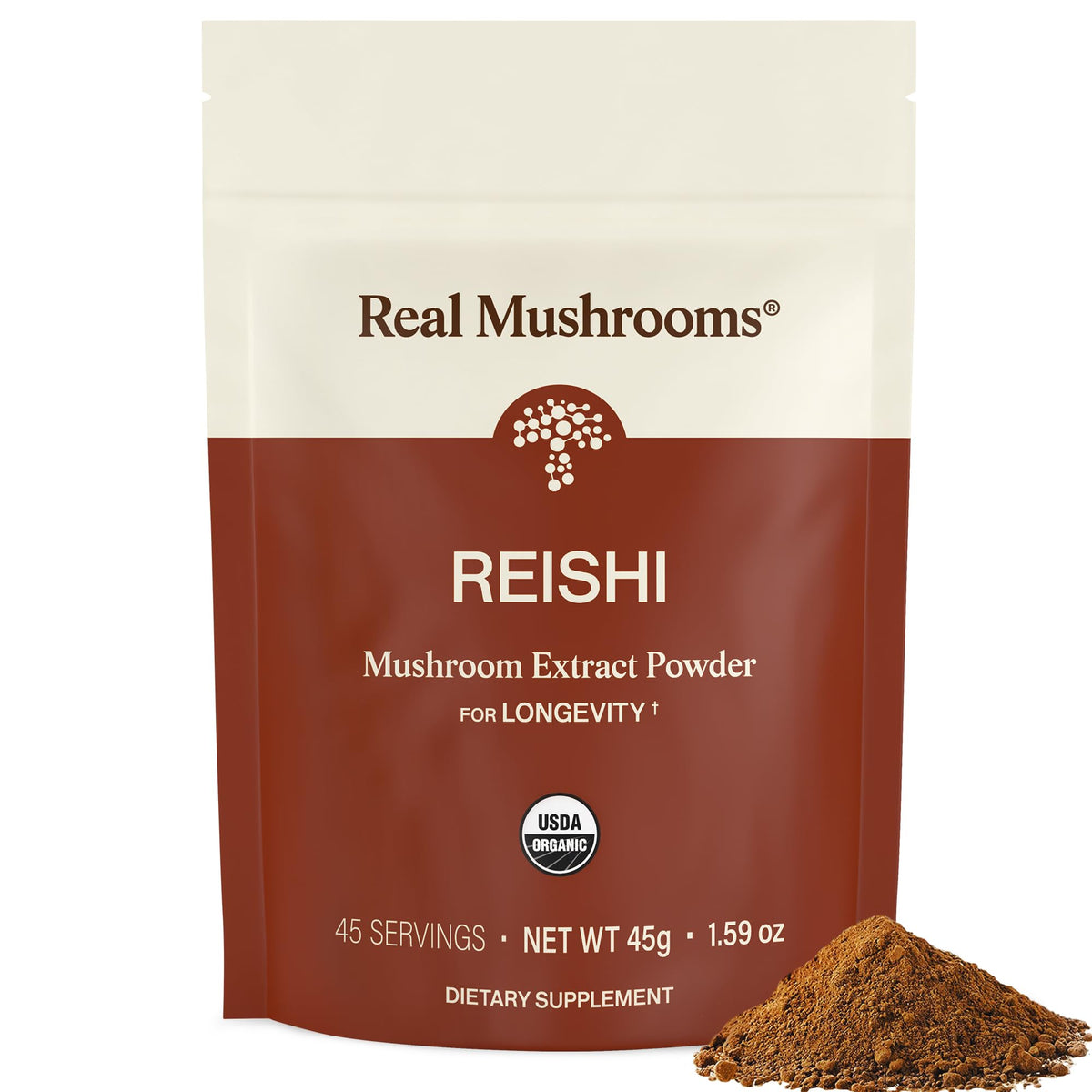 Poudre de champignon Reishi bio Real Mushrooms 64g vue avant