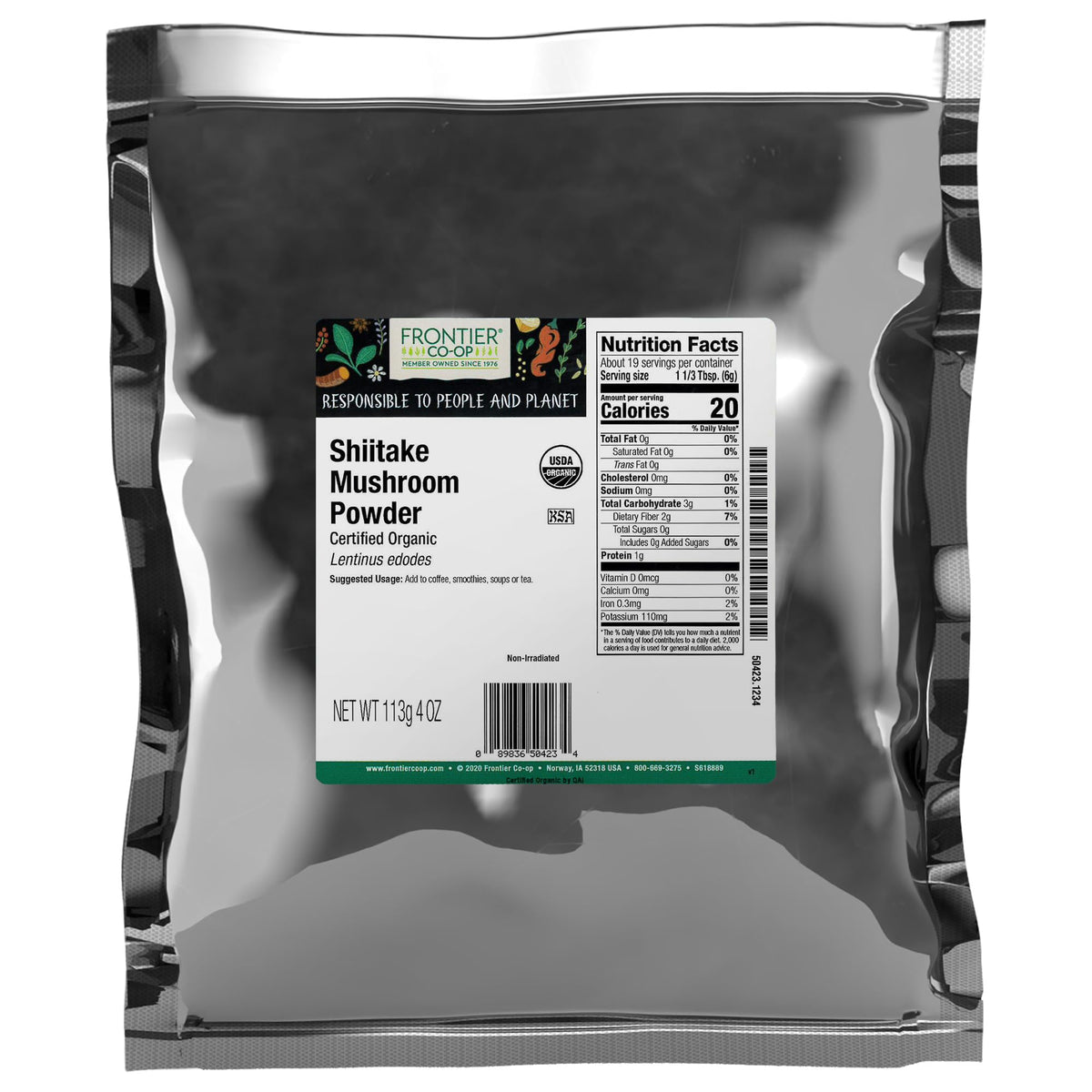 Poudre de Champignon Shiitake Bio Frontier Co-op vue de face