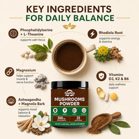 Poudre de champignon Suiyilary 25 en 1 mélangée dans un smoothie