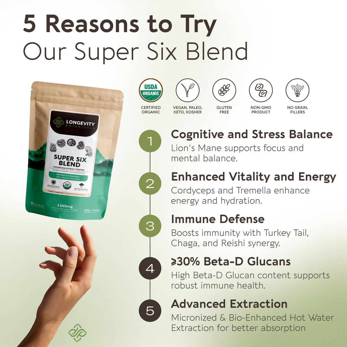 Poudre de champignon Super Six mélangée dans un smoothie