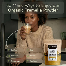 Poudre de champignon Tremella Bio en préparation dans un smoothie