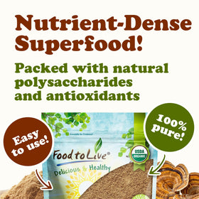 Poudre de champignon Turkey Tail Bio Food to Live dans un bol avec cuillère