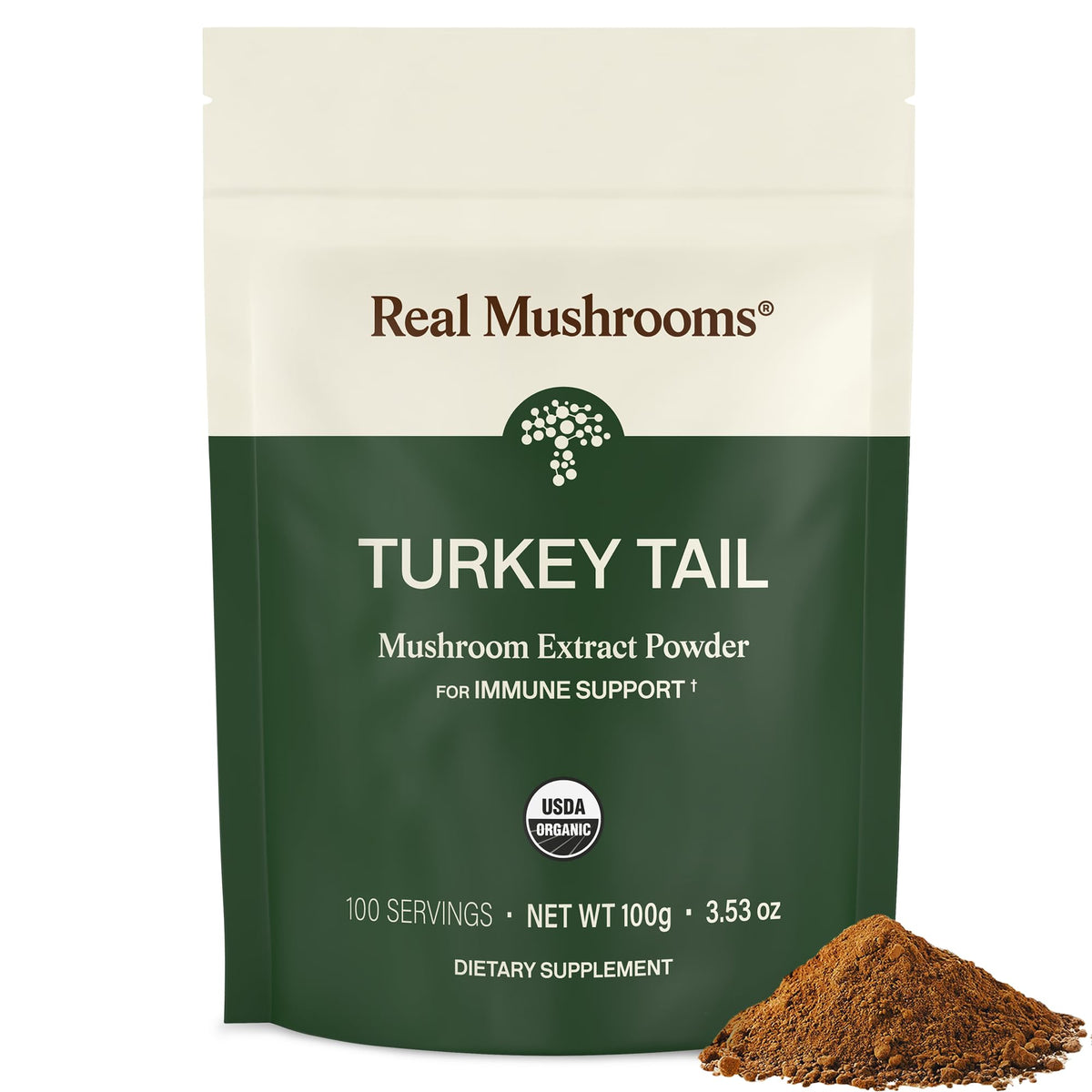 Poudre de champignon Turkey Tail Real Mushrooms vue de face dans son emballage