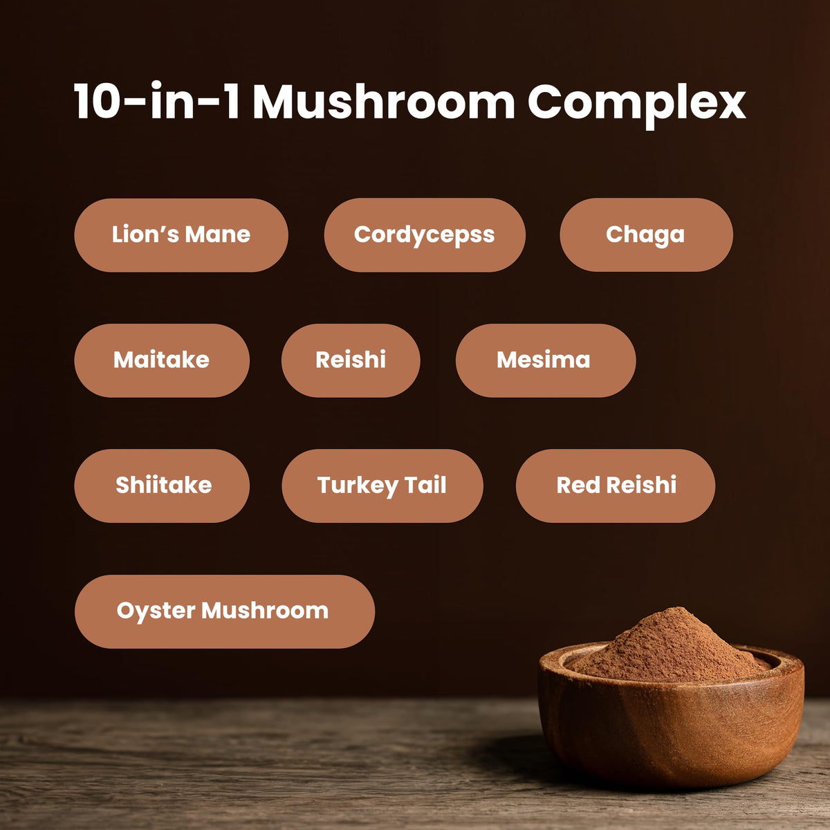 Poudre de champignons bio NutraChamps 250g avec ingrédients sur l'étiquette