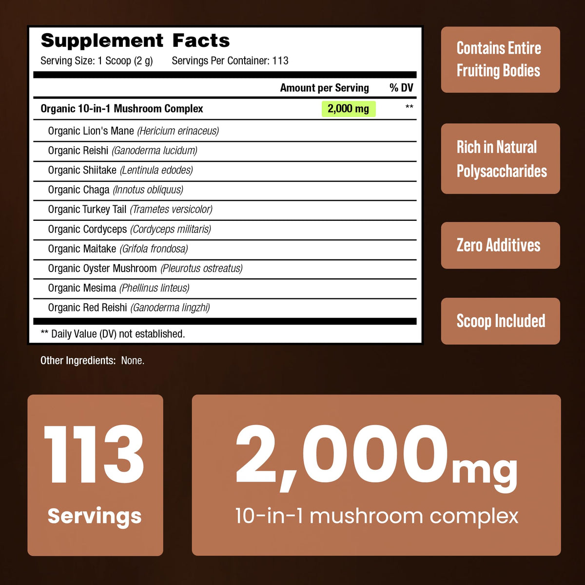 Poudre de champignons bio NutraChamps 250g vue de côté