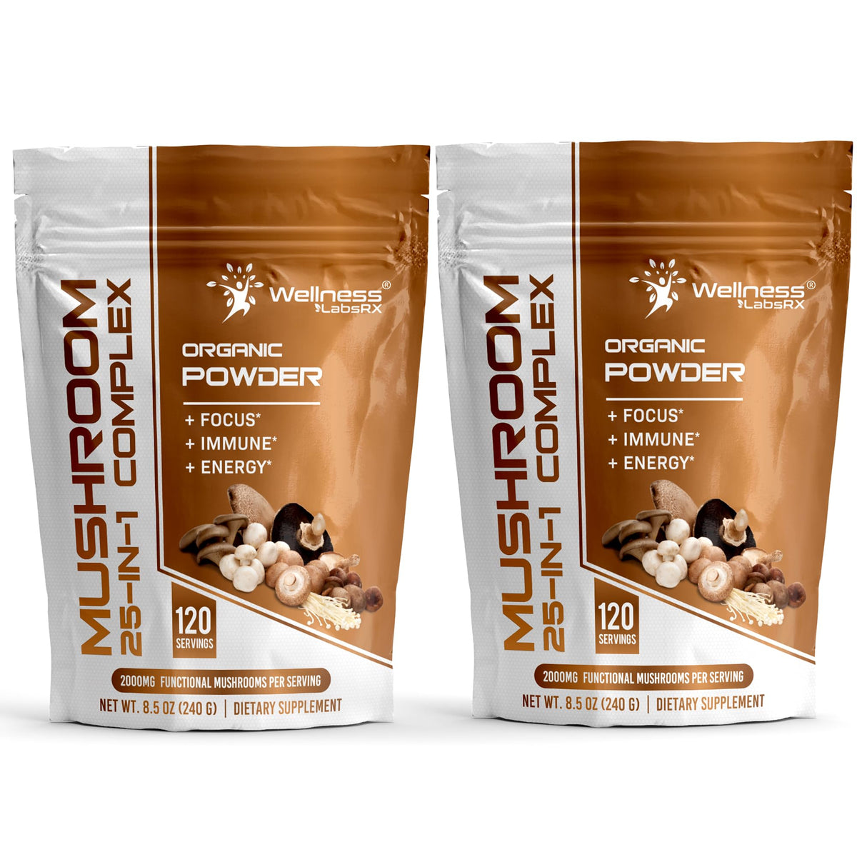 Poudre de champignons bio WELLNESS LABSRX 2000mg vue avant
