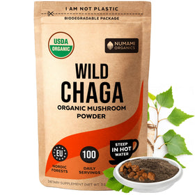 Poudre de champignons Chaga bio Numami dans un sachet recyclable