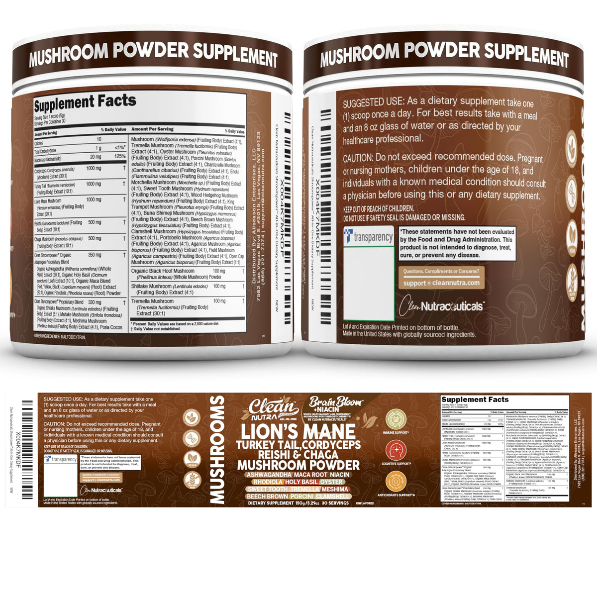 Poudre de champignons Clean Nutraceuticals ajoutée à un smoothie