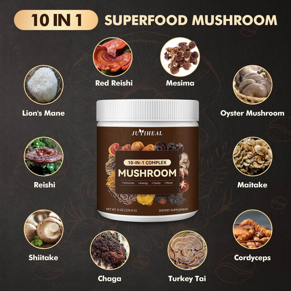 Poudre de champignons JUYIHEAL mélangée dans un smoothie